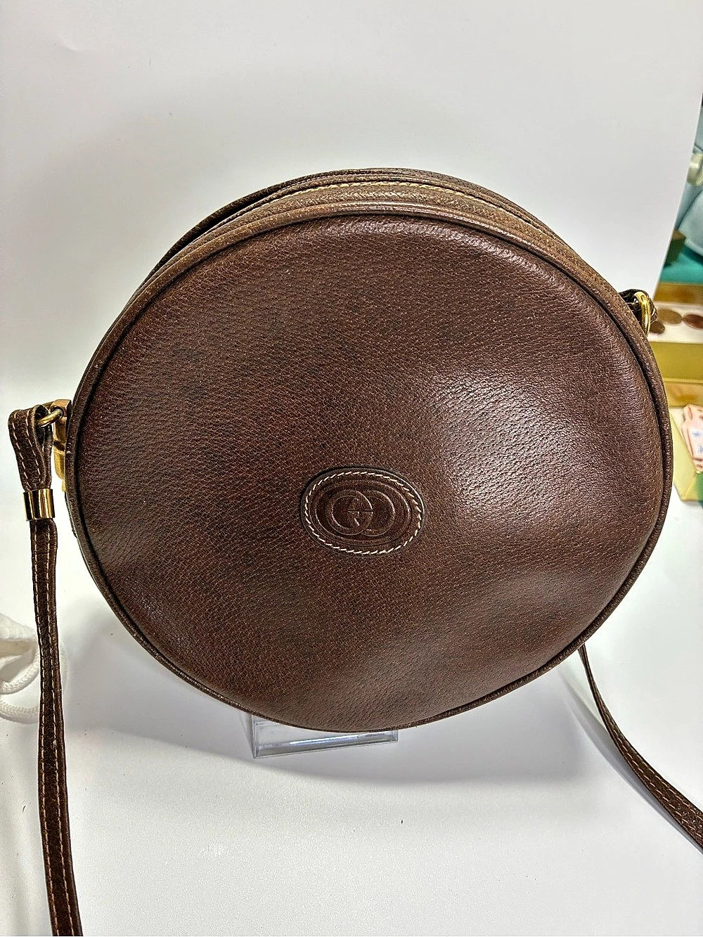 Gucci Vintage Round Interlocking G Leather Crossbody Bag